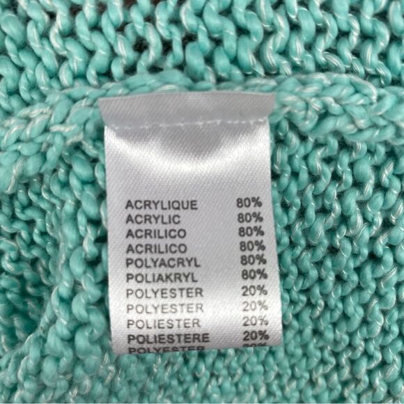 Julie Color Block Chunky Knit Sweater Green Blue Medium Large Short Sleeve - Picture 11 of 13